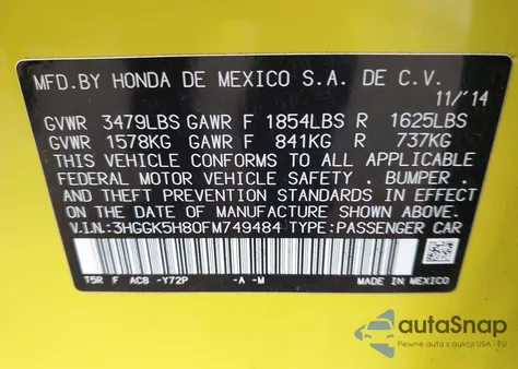 2015 Honda Fit Ex/Ex-L z USA, uszkodzony, nr VIN 3HGGK5H80FM749484